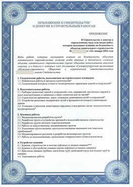 Приложение к свидетельству о допуске к строительным работам Пермь СРО в строительстве